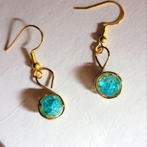 Ombre Cracked Glass Blue & Green Bead Earrings